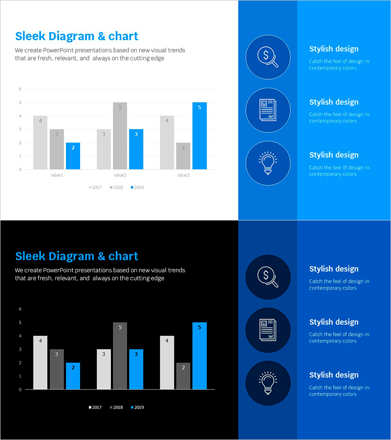 블루라인 와이드 템플릿 세로막대 차트 – 사업추진 전략으로 활용