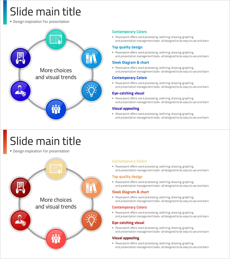비주얼 트렌드와 디자인 영감을 제공하는 인포그래픽 슬라이드