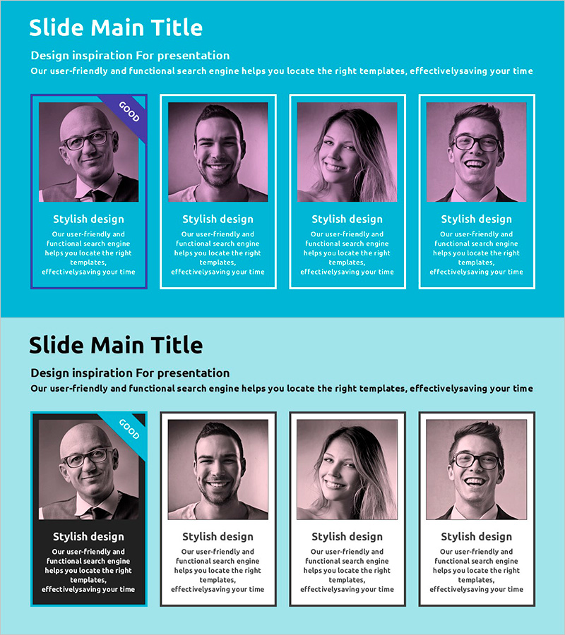 맨파워 디자인으로 컬러 테마를 강조한 PPT 템플릿