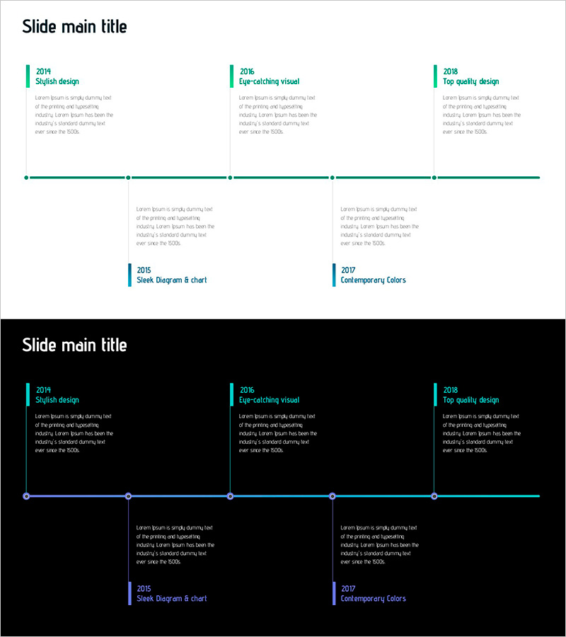 시간의 흐름을 시각화한 연대기 슬라이드 – 디자인의 진화