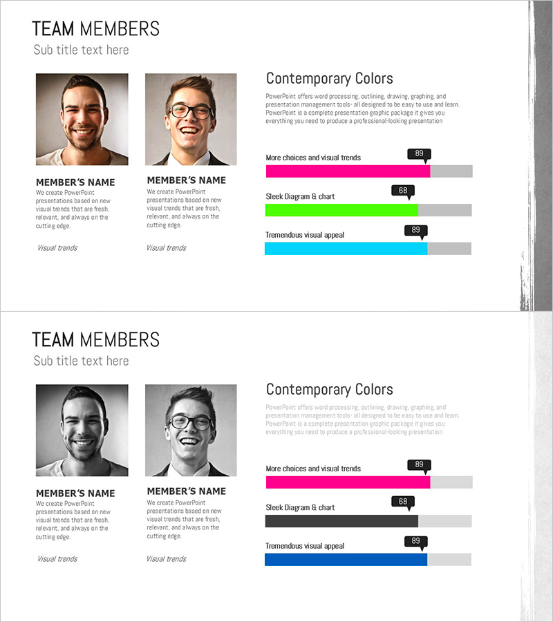 팀 멤버 소개를 위한 페인트 스플래쉬 프레젠테이션 템플릿