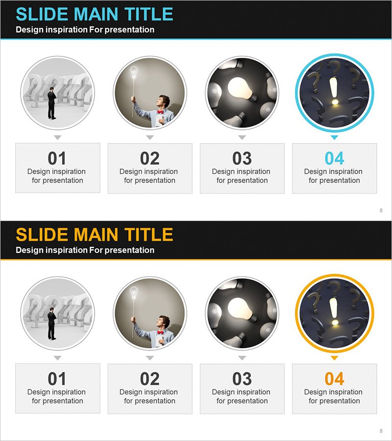 아이디어 개발 단계를 시각화한 다이어그램 슬라이드