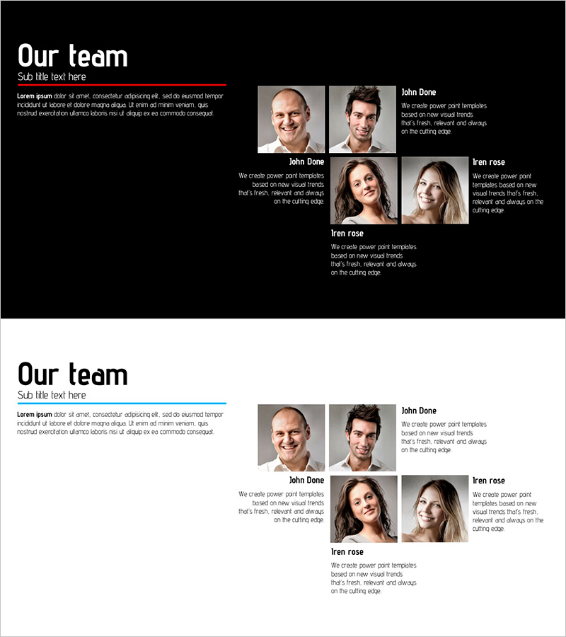 간략한 팀 소개 슬라이드 – 인상적이고 세련된 디자인