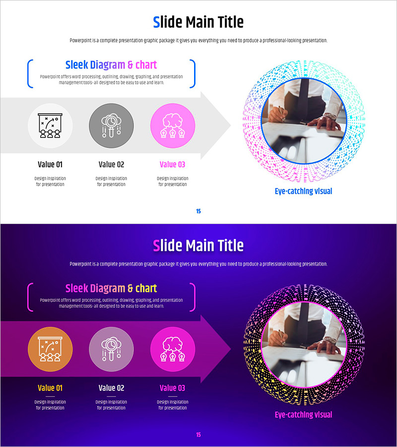기하학 패턴 와이드 PPT 화살표 다이어그램 – 운영계획 및 설비투자 전략