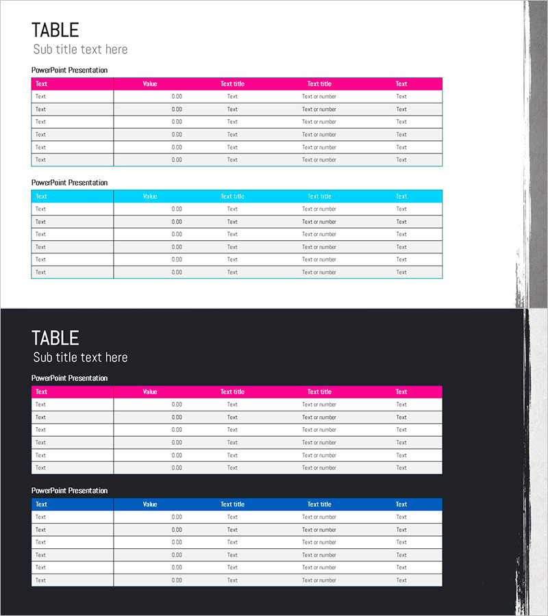 다채로운 페인트 스플래쉬 테이블 슬라이드 – 재무 성과를 한눈에