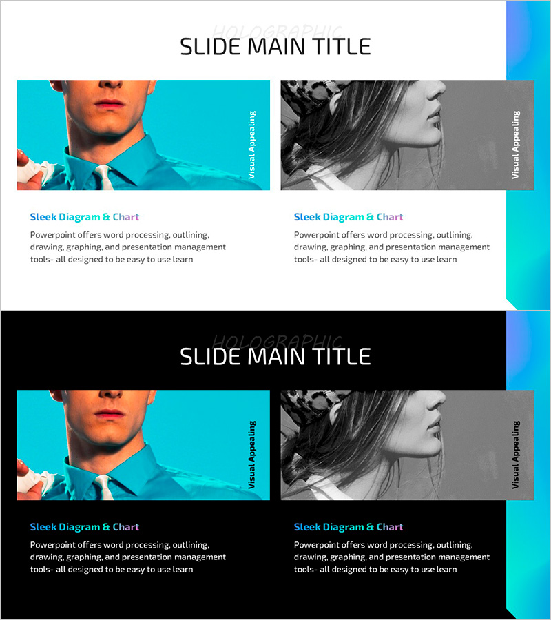 홀로그램 와이드 PPT 이미지 텍스트 슬라이드 – 고객 분석 및 성공 사례