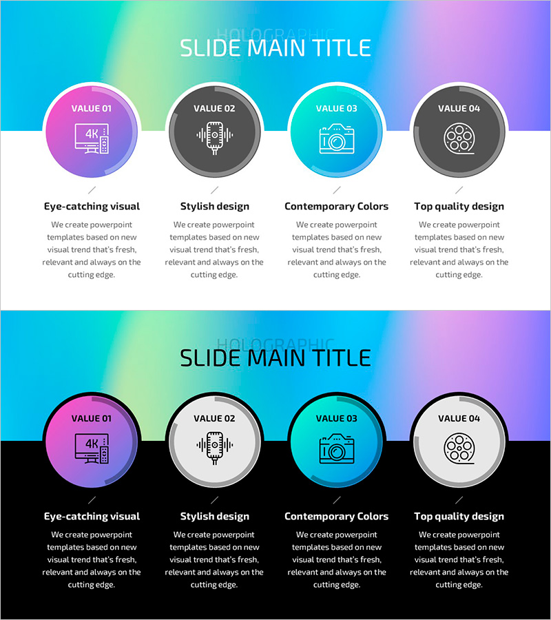 홀로그램 와이드 PPT 다이어그램 – 강렬한 사업 소개