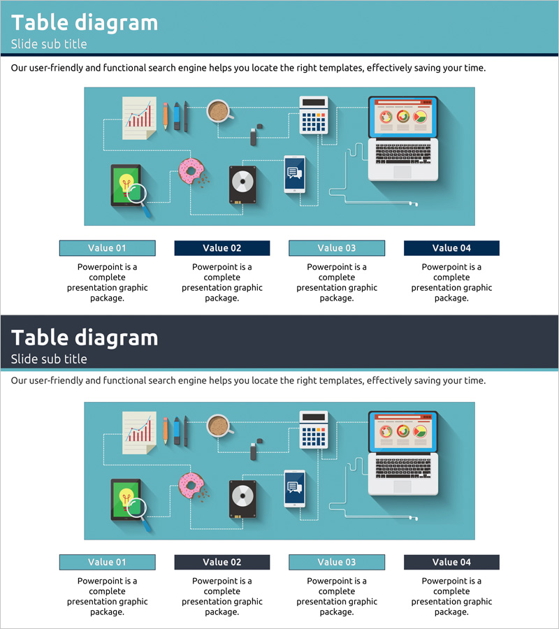 디지털 제품 및 서비스 소개 – 블루 남색 테이블 다이어그램