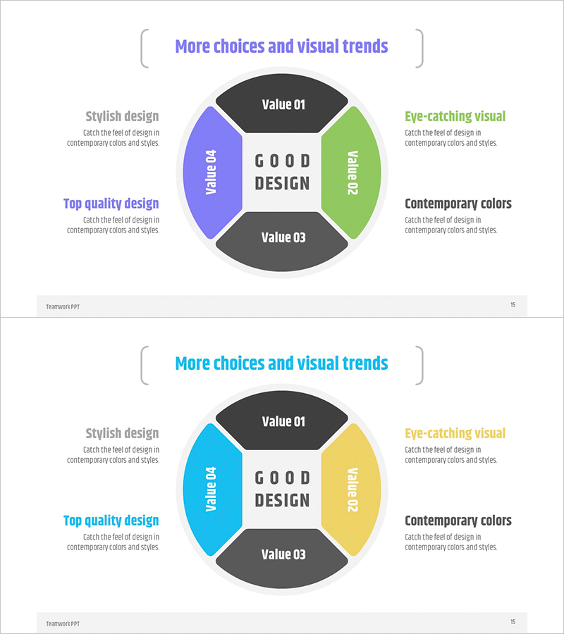 원형 다이어그램으로 회사 소개 시각화 – 중심이 없는 확산을 통한 정보 전달