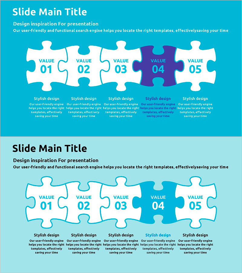 컬러 테마 템플릿 퍼즐 다이어그램 – 매력적인 프로그램 소개