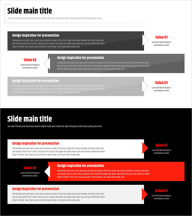 사각형 박스와 텍스트로 구성된 모던 와이드 PPT 템플릿