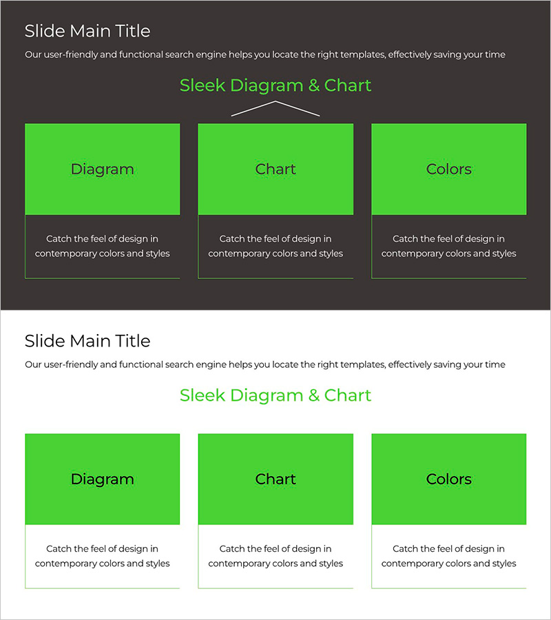 그린&그레이 와이드 템플릿 다이어그램 – 비전과 핵심가치