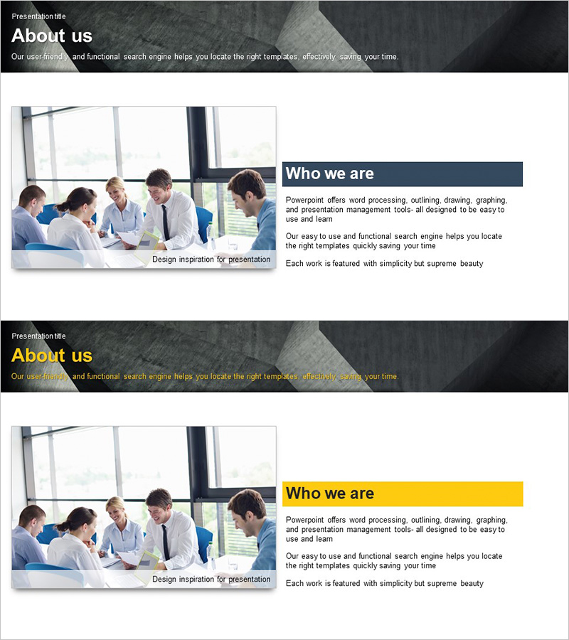 모던 테마 회사개요 슬라이드 – 신뢰와 전문성을 담다