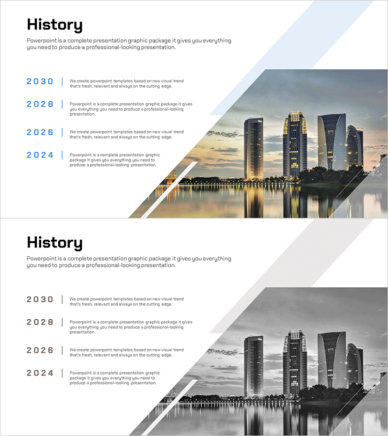 사업 연혁 소개 슬라이드 – 기업의 성장 스토리