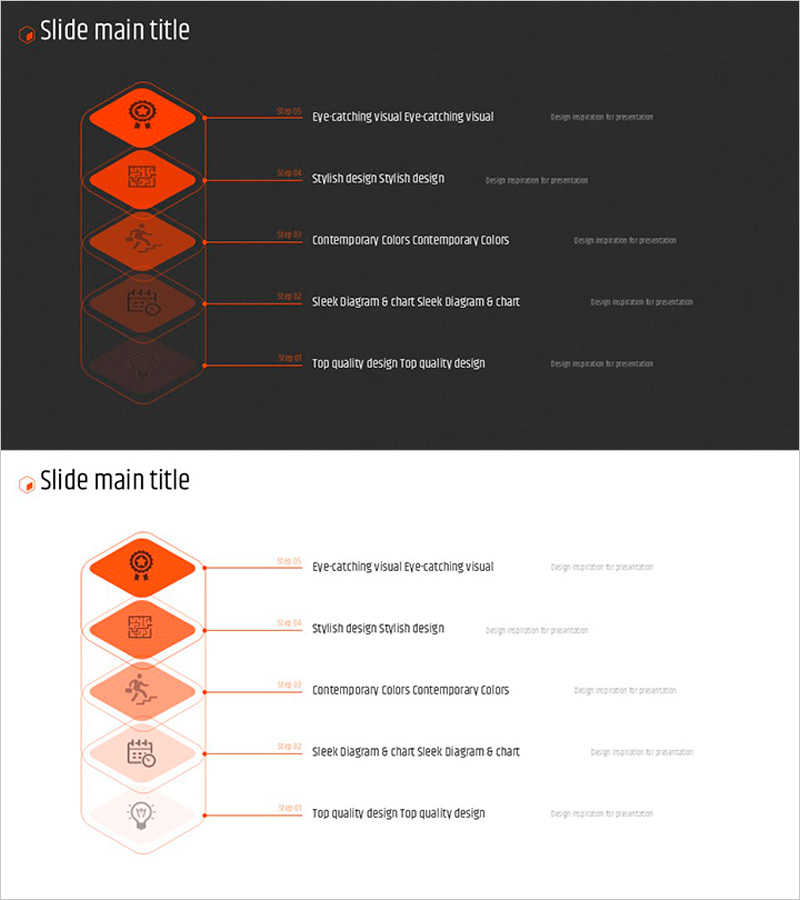 오렌지 육각형 템플릿 다이어그램 – 사업추진 전략을 위한 시각화