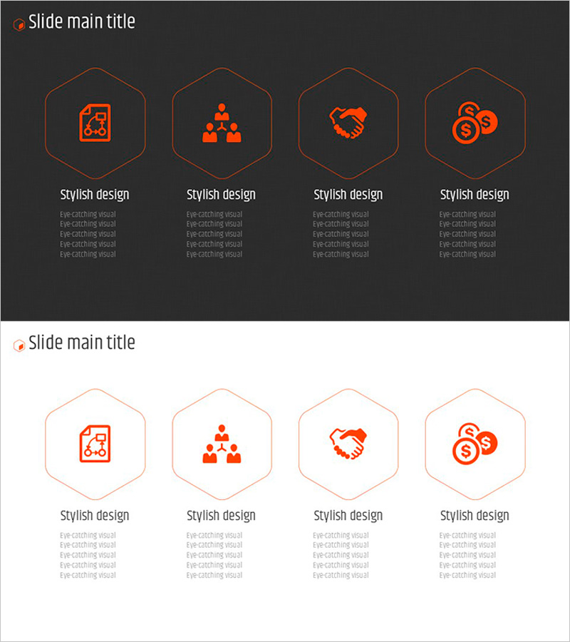 오렌지 육각형 다이어그램 템플릿 – 사업 소개를 돋보이게