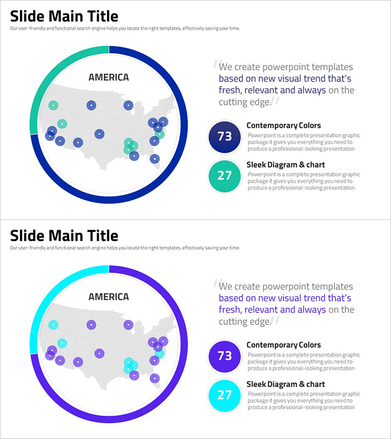 현대적 색상으로 미국을 시각화한 슬라이드