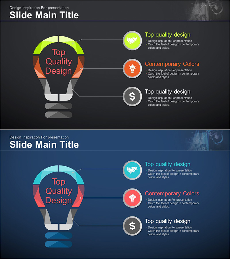 전구 모양 구성내용 다이어그램 – 비즈니스 전략 시각화