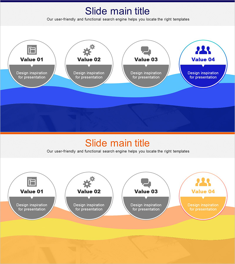 물결 테마 업무 목표 다이어그램 – 비즈니스 전략의 시각화