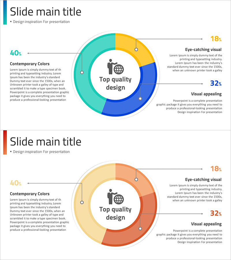 원형 다이어그램으로 디자인 영감 전달 – 시각적으로 매력적인 프레젠테이션