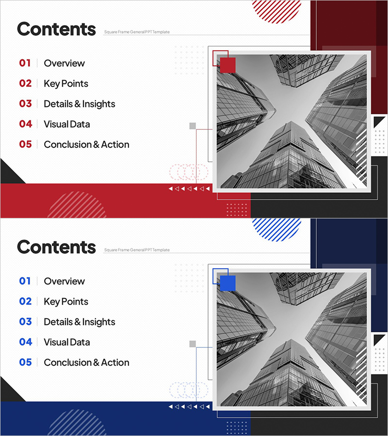 스퀘어프레임으로 정돈된 목차 – 간결한 구조와 명확한 전달