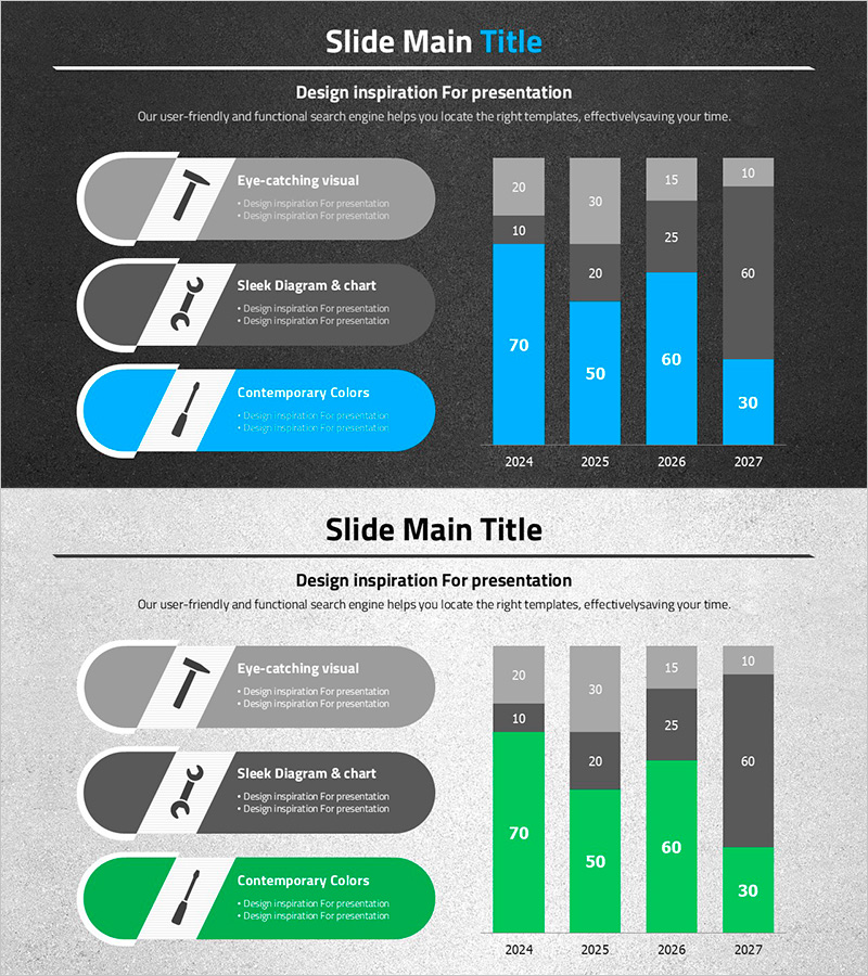 세분형 세로막대 그래프로 자동차 시장 동향 표현