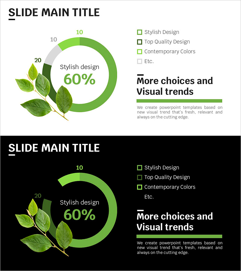 트렌드 컬러 도넛 차트 슬라이드 템플릿 – 시장 및 경쟁사 분석
