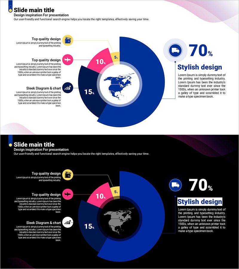 도넛형 그래프로 시장 분석을 한눈에 – 곡선 테마 보라색 템플릿