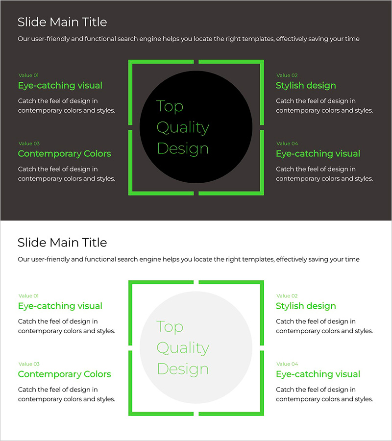 민첩하고 스타일리시한 제품 소개 다이어그램 – 혜택과 특성을 한눈에