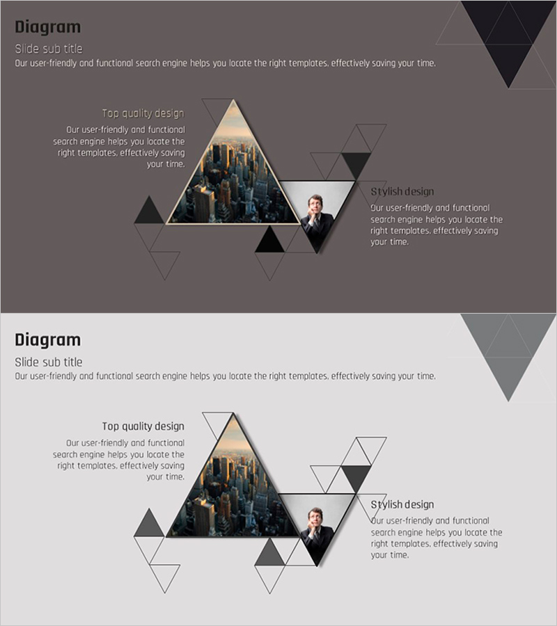 삼각형 디자인의 다이어그램 – 사업비전 및 전략