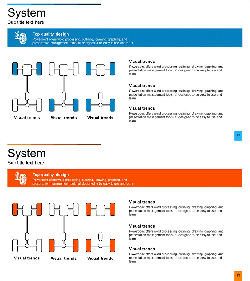 자동차 바퀴 구성도를 시각화한 다이어그램 슬라이드