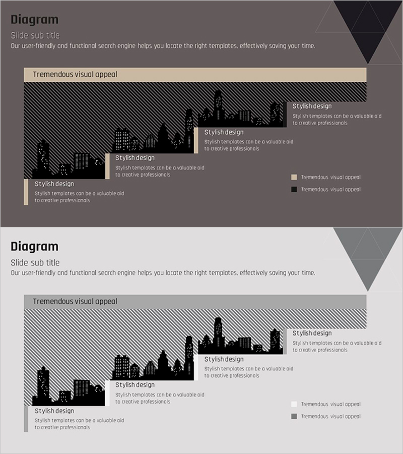 도시 실루엣과 계단형 다이어그램 – 사업 추진 전략 표현