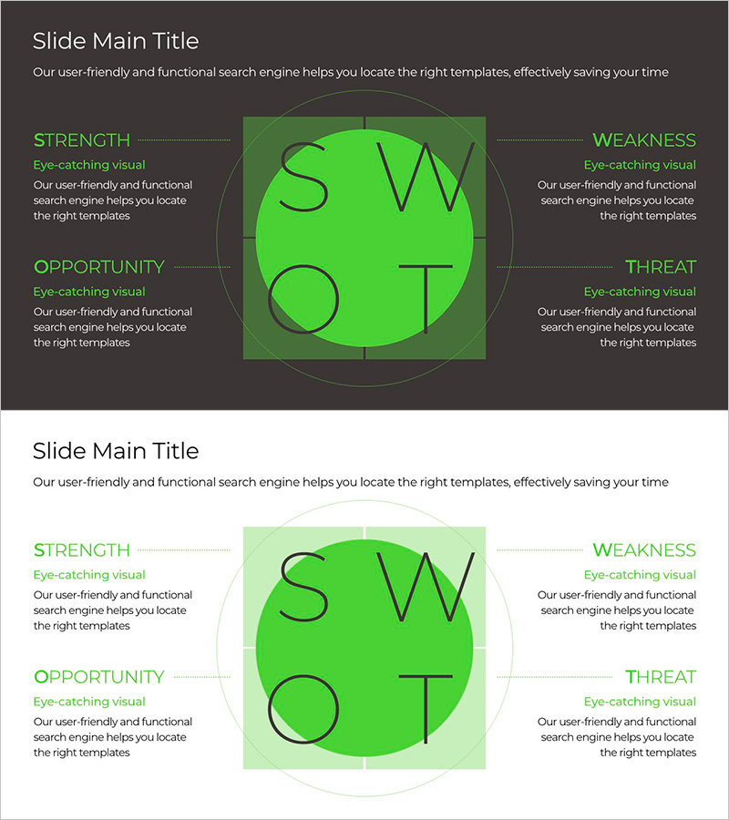 SWOT 분석 다이어그램을 활용한 그린&그레이 템플릿