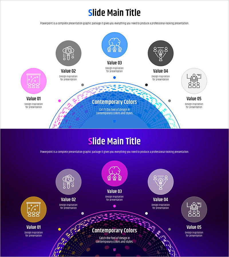 기하학 패턴 와이드 PPT 다이어그램 – 사업 비전과 목표