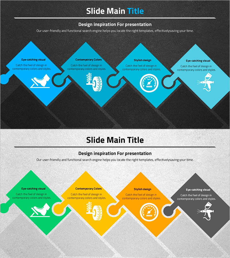 자동차 와이드 템플릿 퍼즐 다이어그램 - 운영계획과 기술 부문