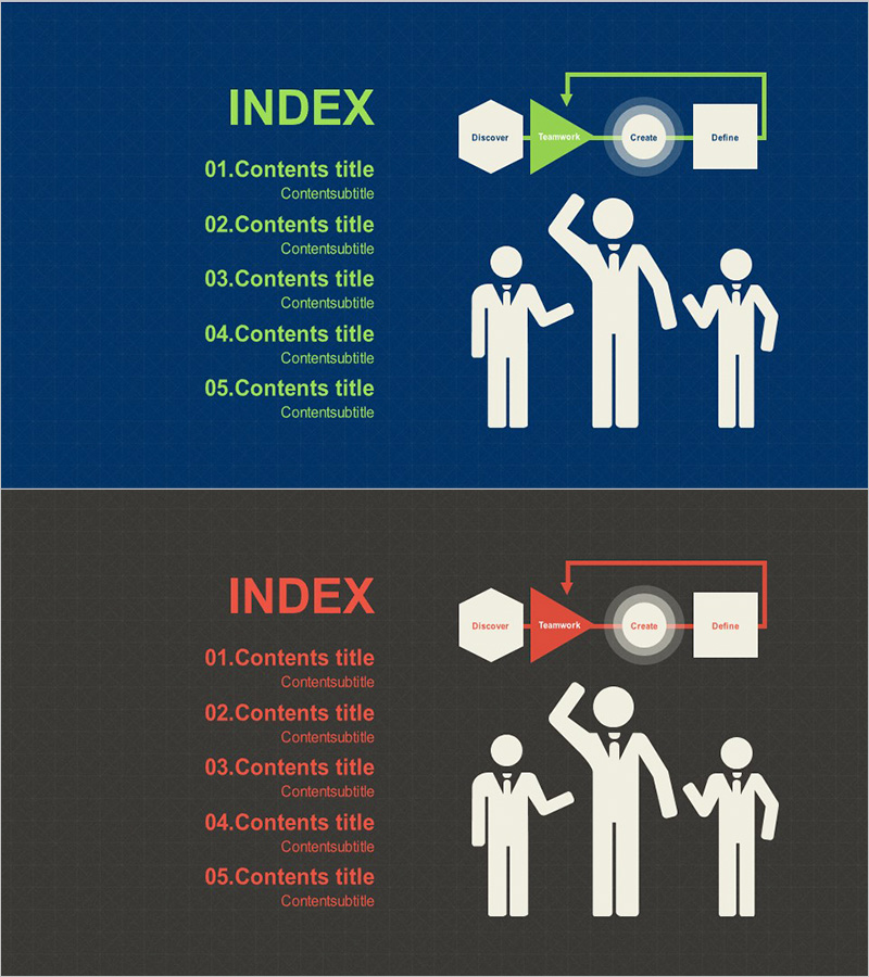 비지니스 맨 템플릿 목차 – 팀워크와 창의성