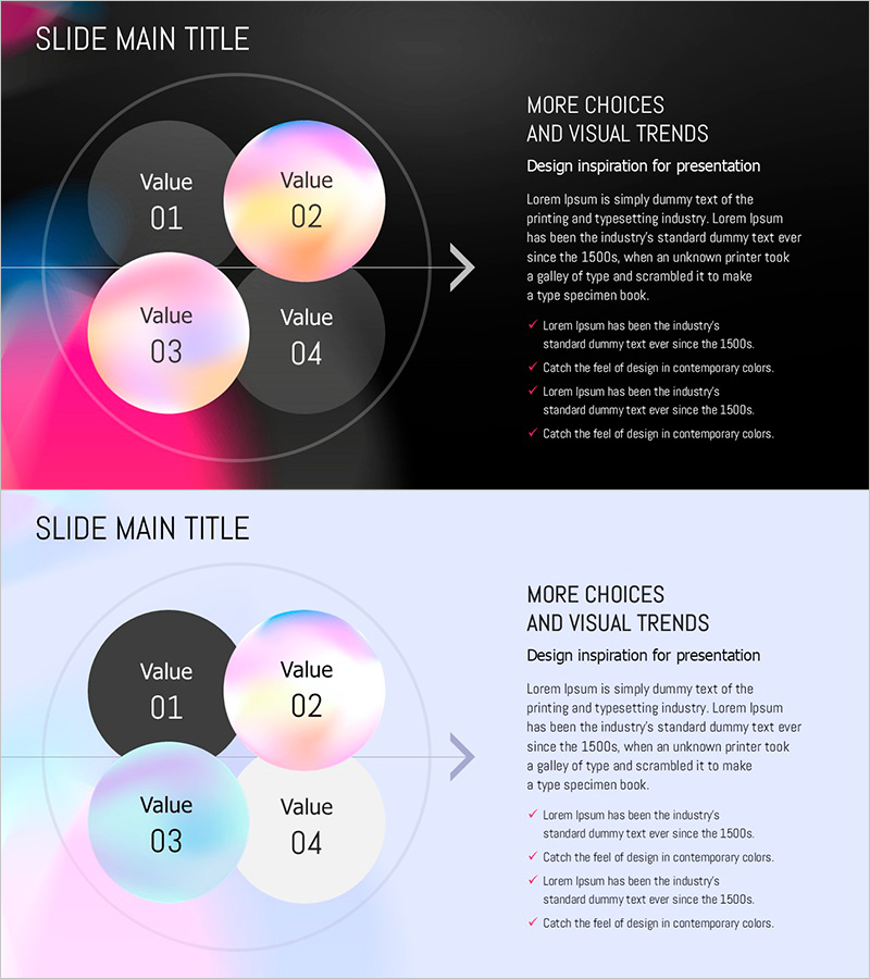 원형 그라데이션 다이어그램으로 사업 전략 시각화