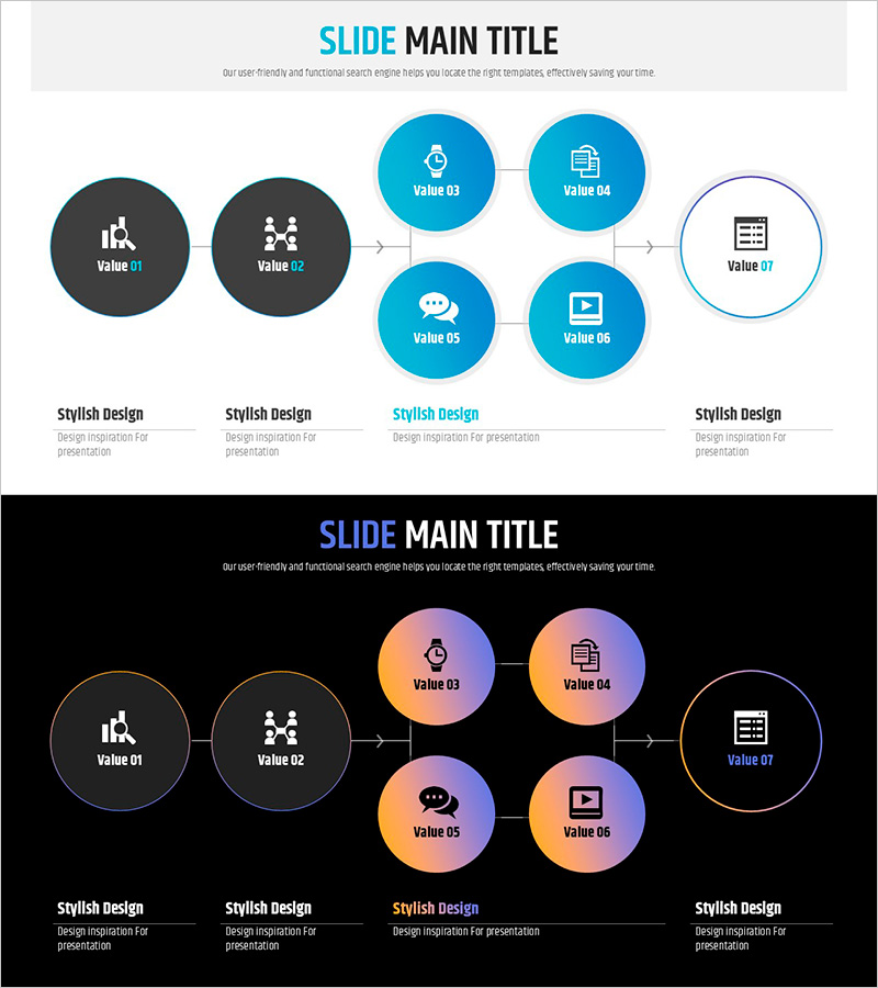 신문 와이드 파워포인트 템플릿 연혁 – 사업추진 전략을 시각화