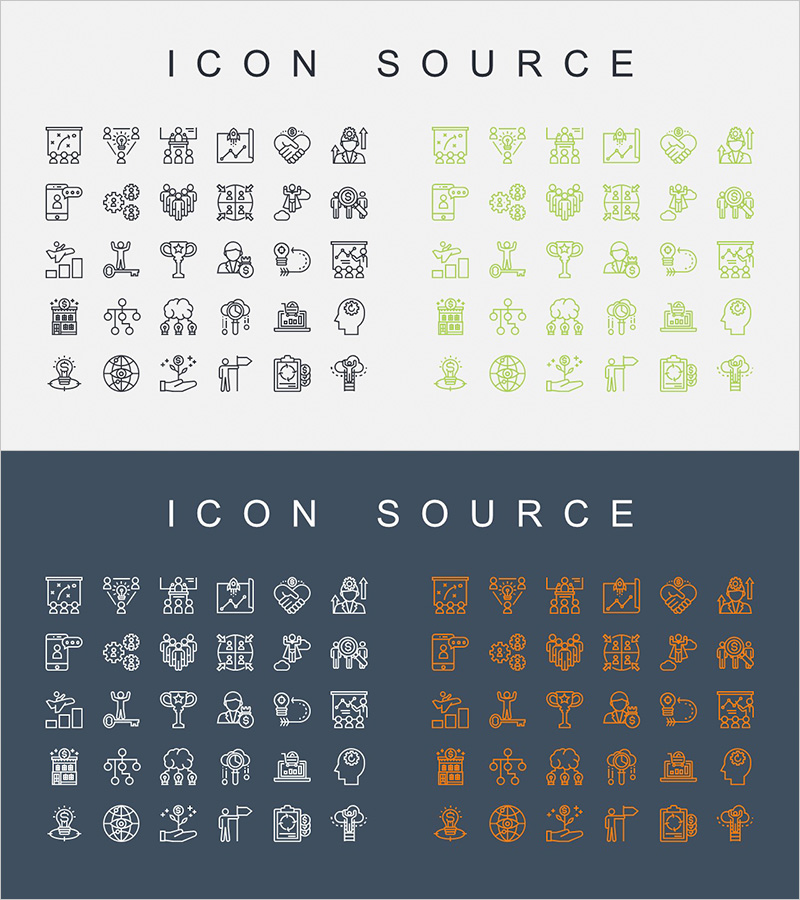 아이콘 소스를 활용한 기업 프레젠테이션 템플릿 – 정보 공유와 전략적 이미지