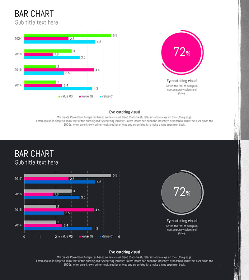 페인트 스플래쉬 바 차트 템플릿 – 시장 분석과 전략