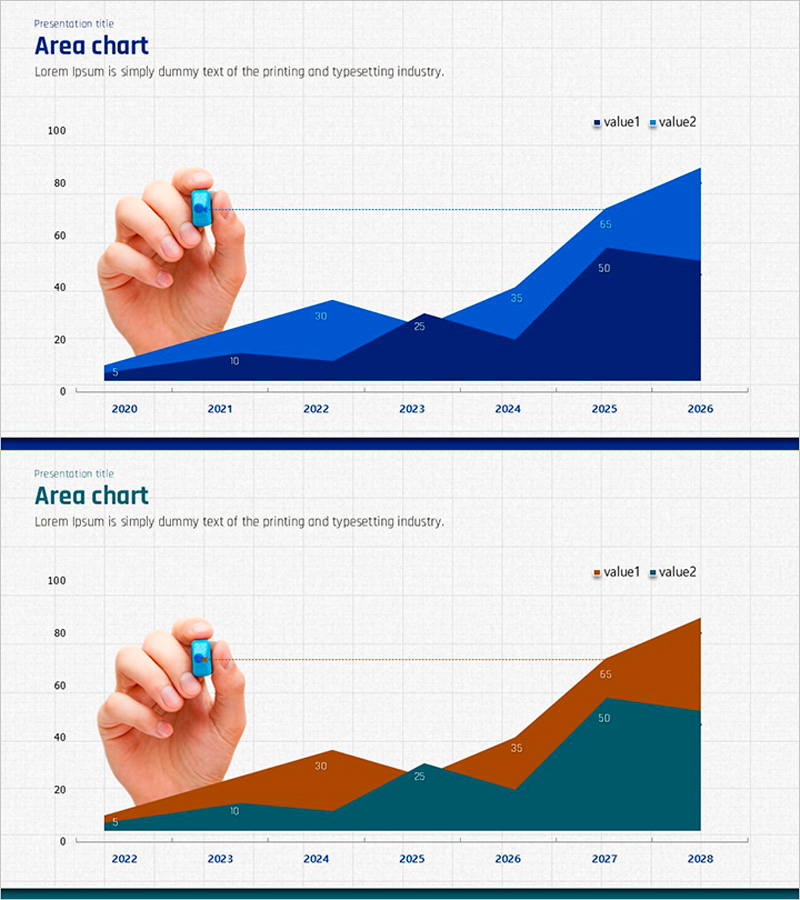 블루 그린 형광펜 영역형 차트 – 시장 분석과 전략 수립을 위한 도구