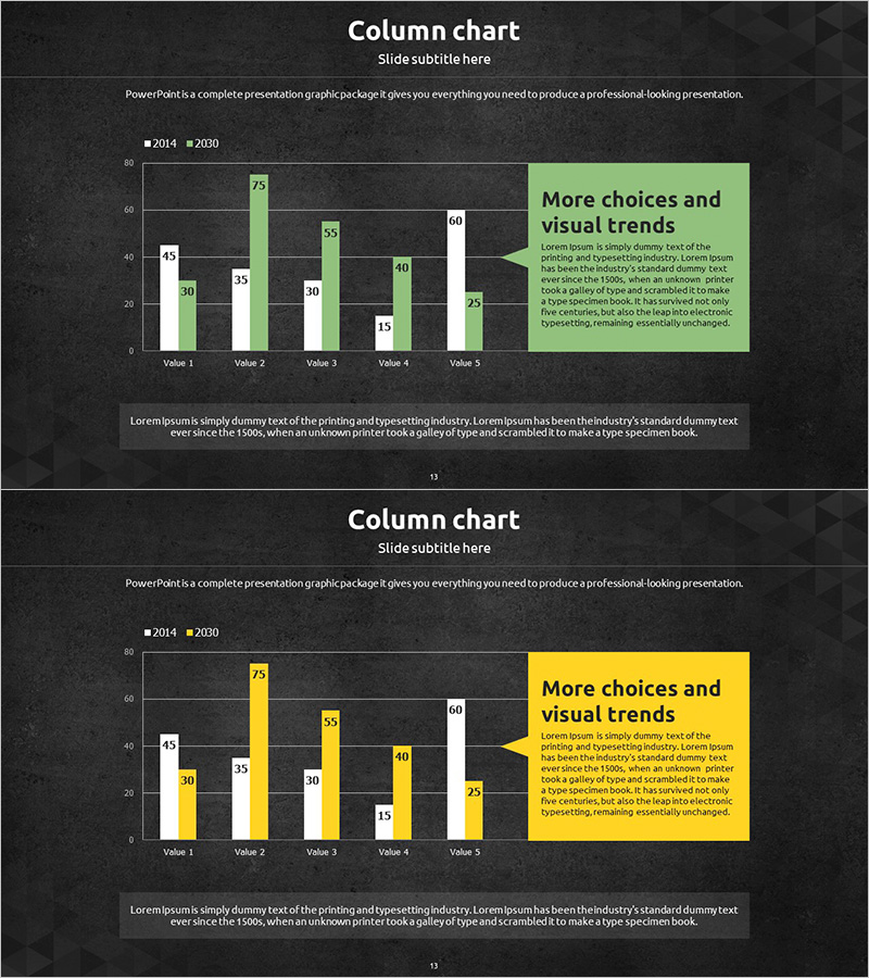 경쟁사 분석을 위한 세로 막대그래프 슬라이드 템플릿