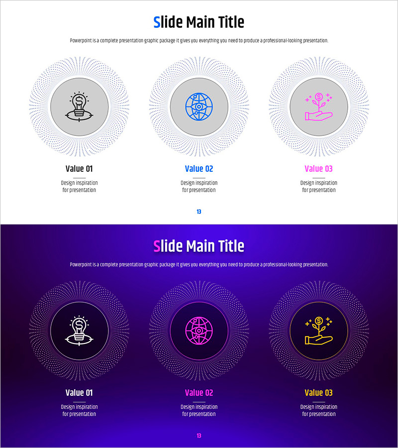 기하학 패턴을 활용한 사업 비전 및 목표 PPT 다이어그램