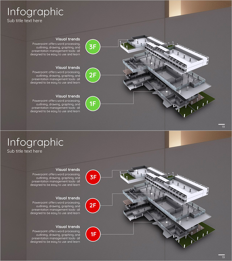 3D 건물 목업과 층별 분석 슬라이드