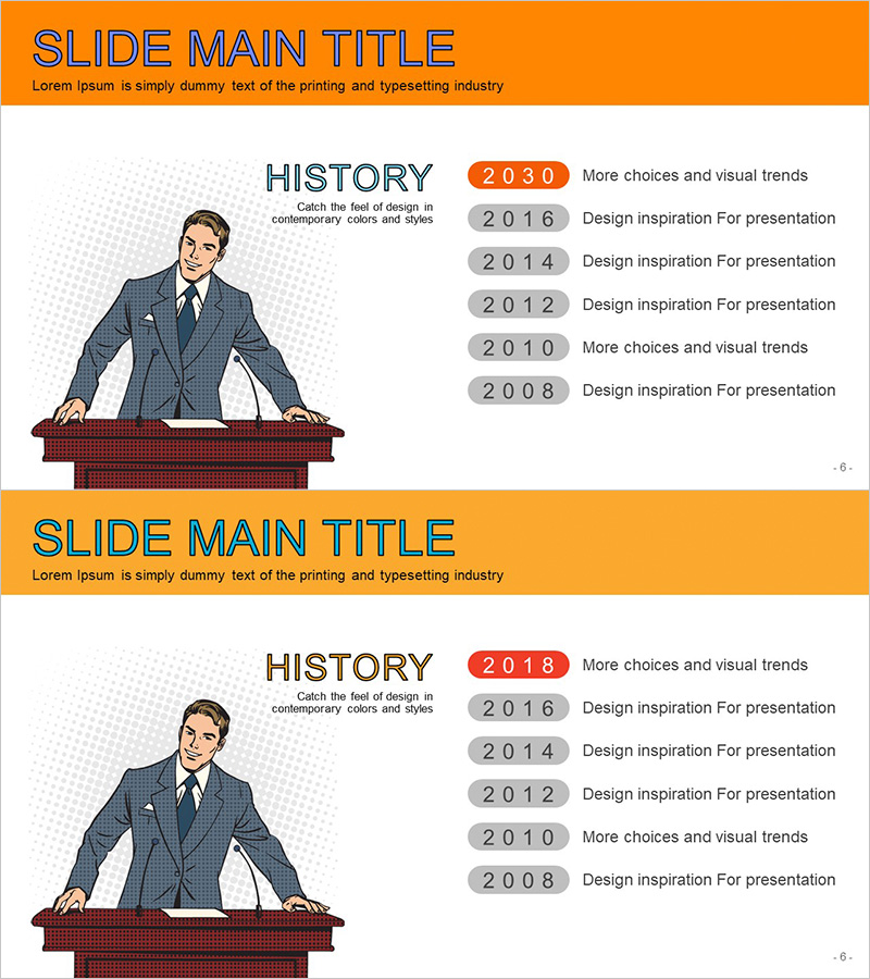 대표자 카툰 일러스트 연혁 다이어그램 – 연혁을 시각화하다