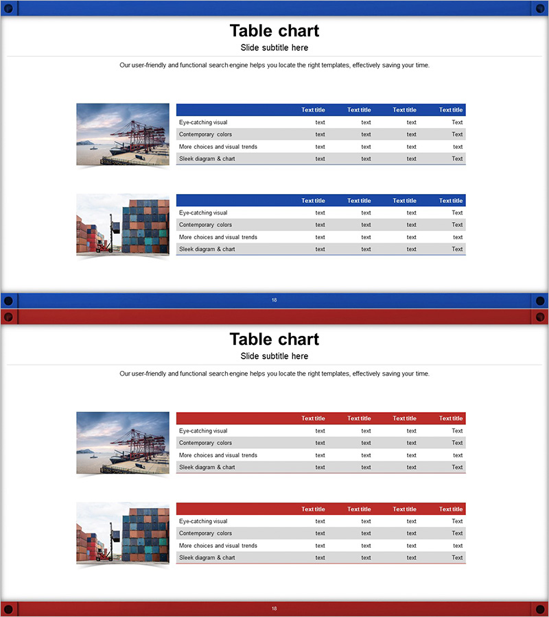 물류 항목 비교용 테이블 차트 – 직관적인 데이터 분석
