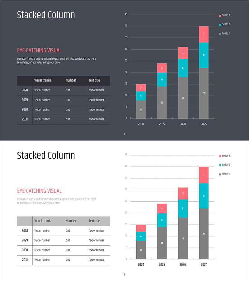 심플 피피티와이드 템플릿 세로막대차트 & 테이블