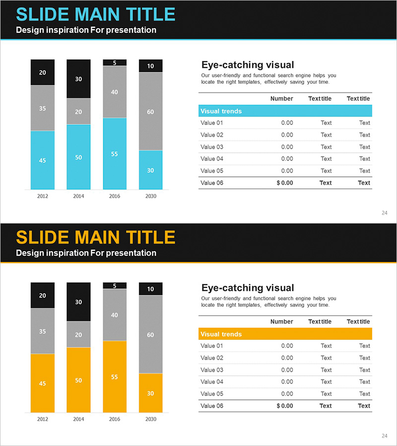시장분석 세분형 막대그래프 & 테이블차트 – 경쟁사 분석 시각화