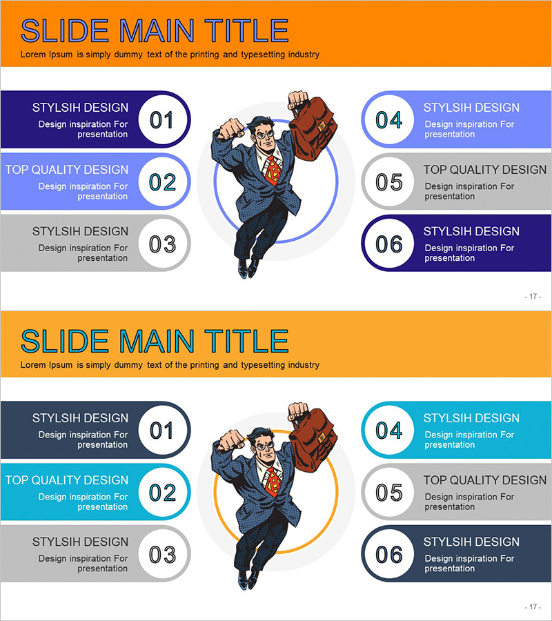 슈퍼 비즈니스 맨 카툰 다이어그램 – 제품/서비스 소개 및 전략