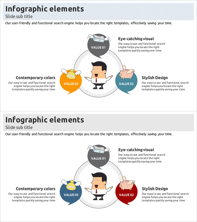 회사 소개 일러스트 다이어그램 슬라이드 – 경영과 혁신
